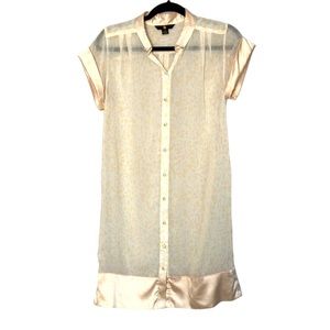 Shirt dress Sheer Peach pink satin collar and border